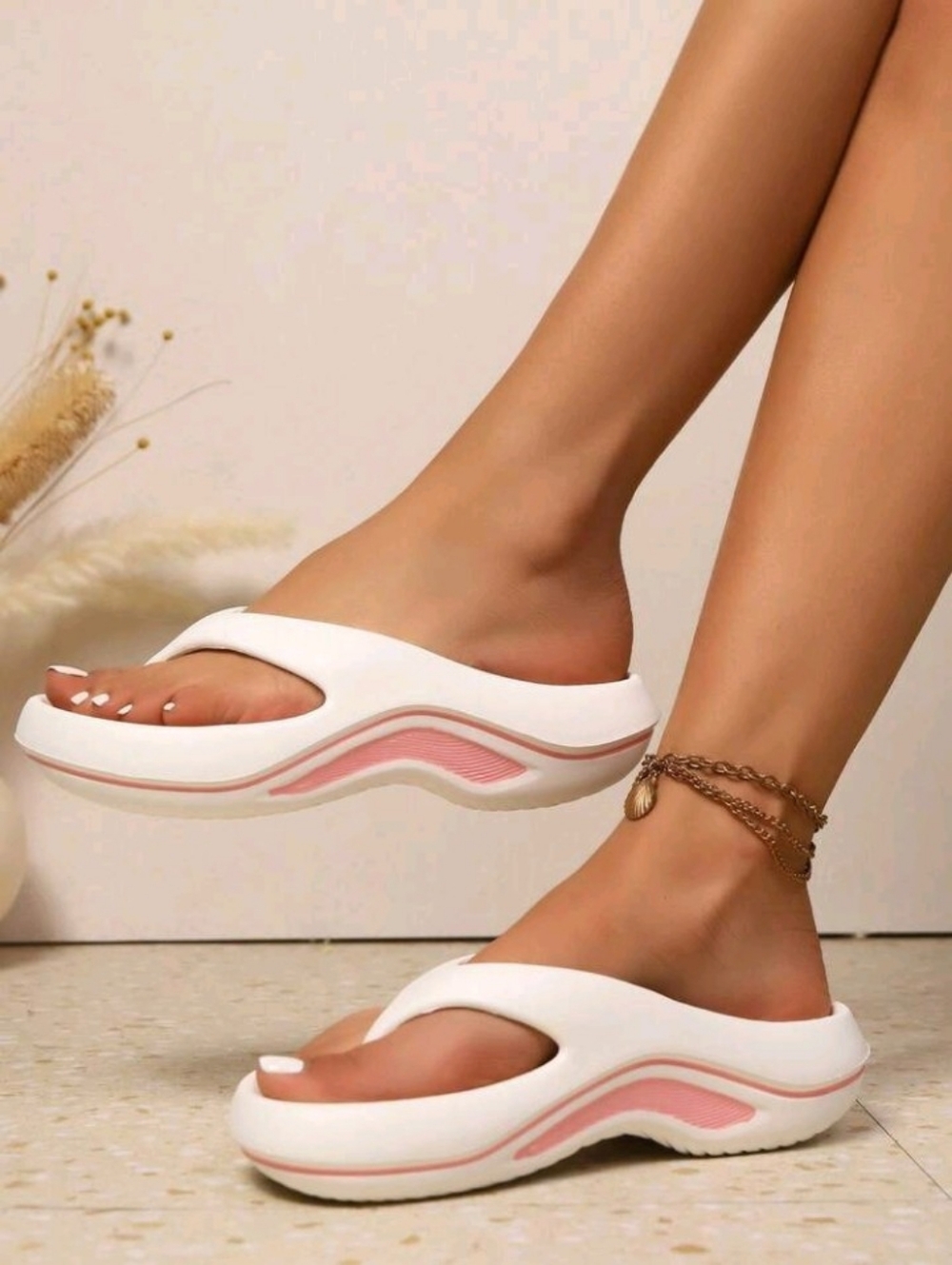 White & Pink Women’s Platform Flip-Flop Sandals